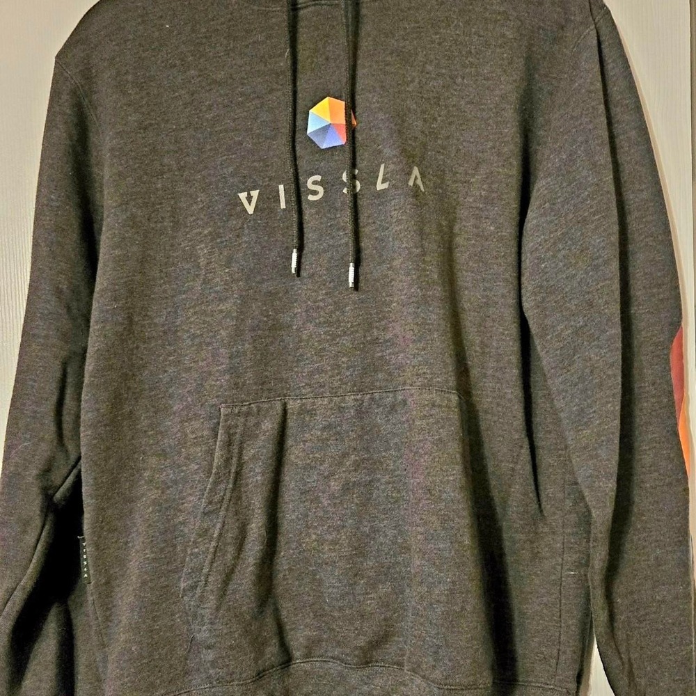 Vissla Grey Hoodie Rainbow Sleeve Surfer Brand Size Medium